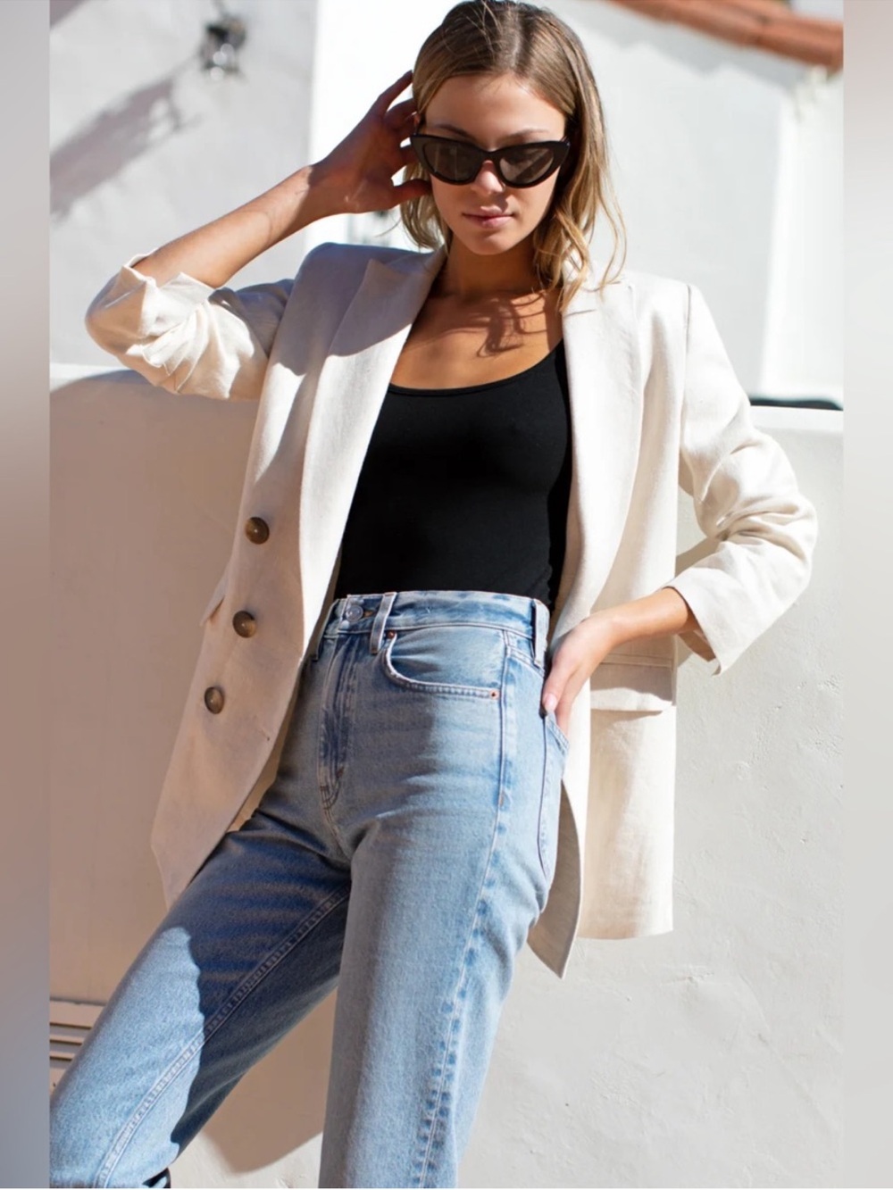 Emerson Fry Blazer Lee Double Breasted Linen in Beach Sand Cream